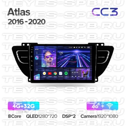 Автомагнитола TEYES для Geely Atlas  2016-2020, CC3, 4G+32G