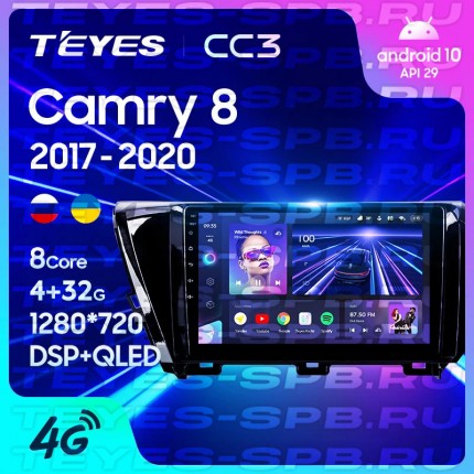 Автомагнитола TEYES для Toyota Camry 8 2017-2020, CC3, 4G+32G