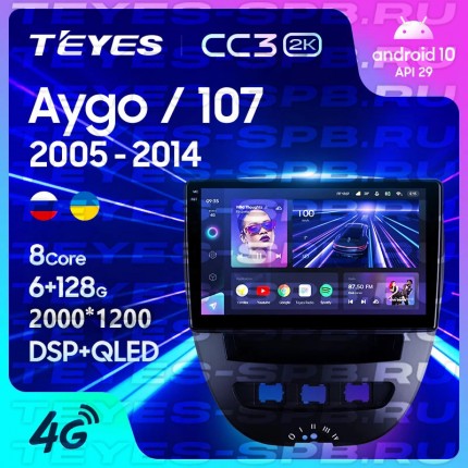 Автомагнитола TEYES для Peugeot 107/Toyota Aygo 2005-2014, CC3 2K, 3G+32G