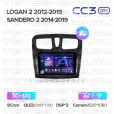 Автомагнитола TEYES для Renault Logan 2/Sandero 2 2012-2019/2014-2019, CC3 2K, 3G+32G